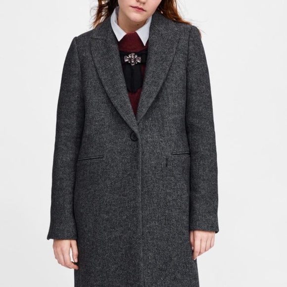 Zara Women Gray Masculine Herringbone Coat XS - Picture 10 of 14
